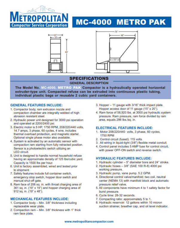Metro-Pak MC-4000 Bag Compactor